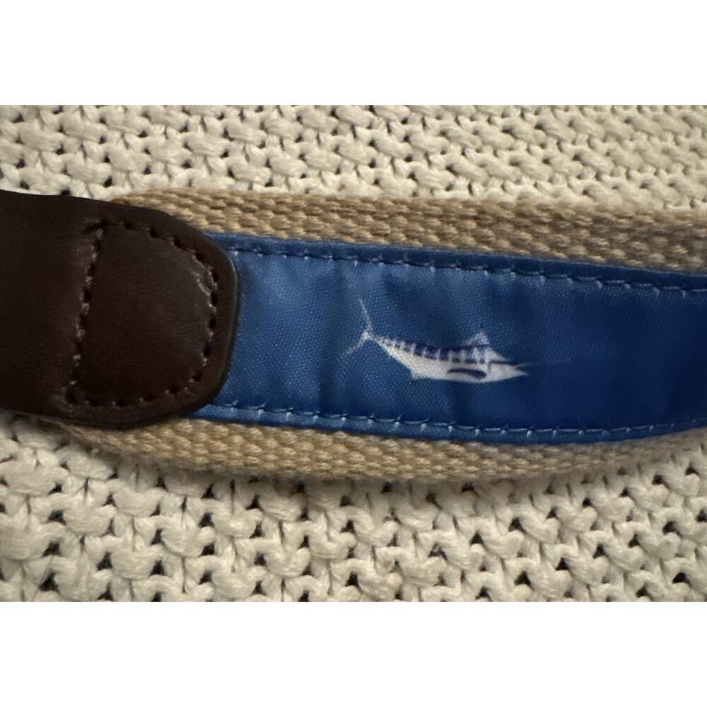 Southern Tide Canvas Brown Leather Fish Belt Men's Size 38 Blue Mahi Sword Fish - Picture 3 of 7